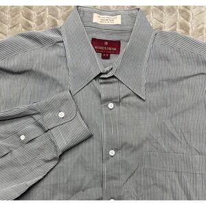 Nordstrom Button Down Shirt Mens 16-35 Grey Striped Italian Relaxed Classic